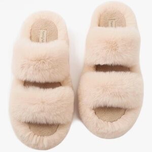Furry Slip-On Slippers  size 7-8- Cream